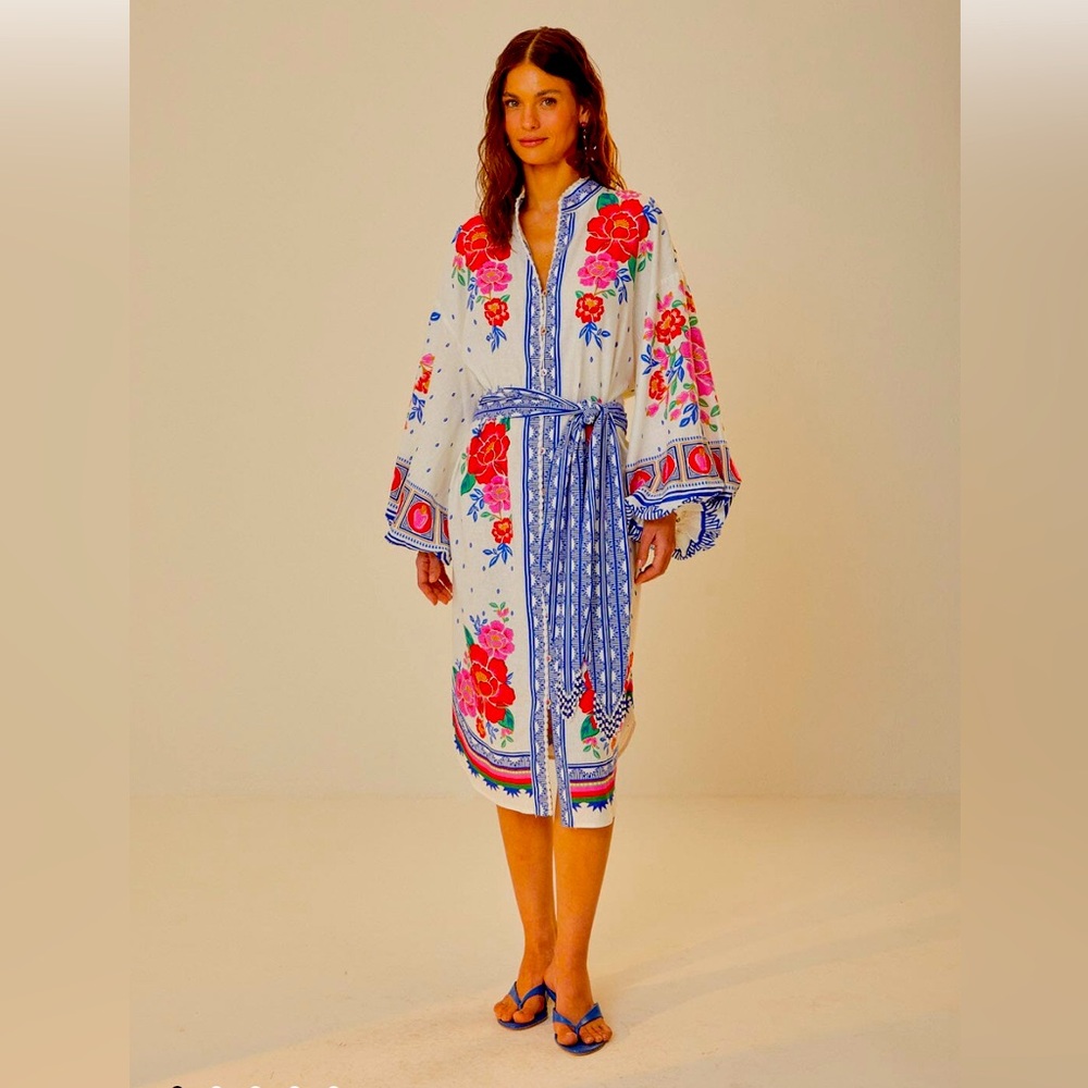 Farm Rio gorgeous cotton button down shirt dress.